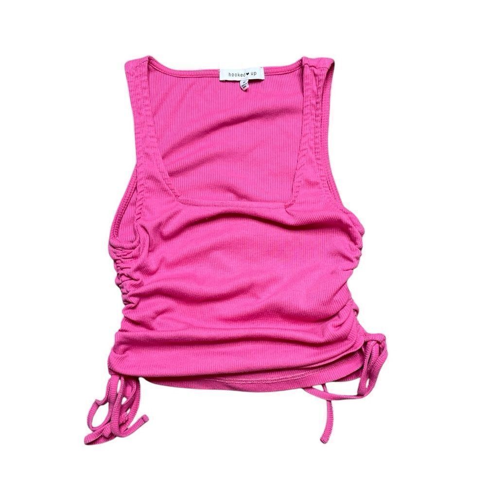 HOOKED UP Pink Ruched Tie Front Tank Top Size Medium